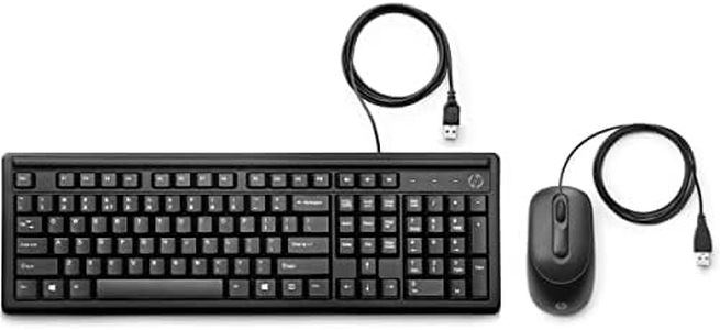 HP 160 Teclado y Ratón con Cables - (1000 PPP, Puerto USB 2.0, Indicador LED, Windows 10, Windows 8, Windows 7), Color Negro