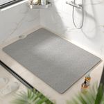 HITSLAM Non Slip Bath Mat 101 x 71 cm, Extra Long Shower Mats for Inside Shower, Soft PVC Loofah Bathtub Mat with Drain, Quick Drying shower mat for Wet Area, Without Suction Cup, Grey