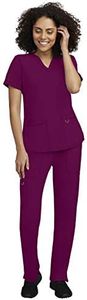 STAT MEDICAL WEAR Scrub Set for Women, Professional V-Neck Top with Comfortable Drawstring Pant with 5 Pockets - 100200, L, Wine