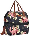 Lunch Bag Women Double Deck Insulated Lunch Bag Water-resistant Large Cooler Tote Bag with Removable Shoulder Strap Wide Open Thermal Meal Prep Lunch Organizer Box for Adults Work/College/Picnic(Floral)