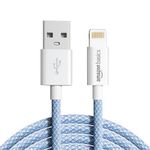 amazon basics Nylon Braided USB-A to Lightning Cable Cord, MFi Certified Charger for Apple iPhone 14, 13, 12,11, X, 8, 7, 6, 5, iPad Air, Pro, Mini, iPad | Sierra Blue, 1.02 meter