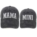 2PCS Mama and Mini Hats,Mom Girl Matching Baseball Cap Set, Adjustable Cotton Embroidered Parent-Child Hat, Embroidered Style-black, One Size-Medium