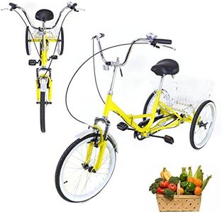 20 Inch Foldable Tricycle for Adults - Adult Trike Bike with Basket Single Speed 3 Wheel Bicycle Cruise Trike 3 Wheel Cargo Trike With Child Seats Exercise Men's Women's Bike (Upgraded Version)