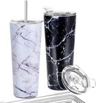 Stainless Steel Vacuum Insulated Tumbler - THILY 26 oz Triple-Insulated Travel Mug with Splash-Proof Lid, for Iced Coffee and Hot Beverage, White Marble + Black Marble