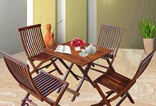Deluxe Furniture Wooden Foldable Patio Dining Set for Balcony Garden and Outdoor | Folding Table with 4 Chairs | Sheesham Wood, Brown