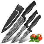 Gourmetop Chef Knife Set with Cover 3 Pcs, Black Kitchen Knife Set for Cooking, Sharp Small Kitchen Knives with Sheath, 8'' Chef Knife, 5'' Utility, 3.5'' Paring, Stainless Steel Chef Cutting Knives