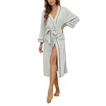 HEARTNICE Womens Cotton Robe, Soft Kimono Spa Knit Long Bathrobe Lightweight Loungewear (Grey mel.,M)