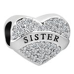 MiiFort Sparkling Sister Love Heart Charm Compatible with Pandora Bracelet Silver Treasure Bead Sis Friends BFF Daughters