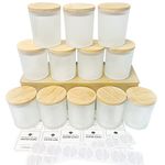 CONNOO 12Pack 10 oz Frosted Glass Candle Jars with Bamboo Lids for Making Candles Empty Candle Tins with Wooden Lids, Bulk Clean Candle Containers - Dishwasher Safe