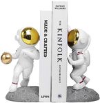 Ureymx Astronaut Bookends, Space Theme Bookends for Shelves, Unique Office Home Room Heavy Duty Bookends Decorative, Book Ends with Anti Slip for Kids Rooms Decor Boys Girl Idea Gift （Gray）