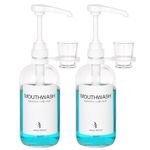 Glass Mouthwash Dispensers with Cup Holders and Pumps, 16 Oz Rustic Boho Mouthwash Dispensers for Bathroom Farmhouse Decor - 2 Pack Clear