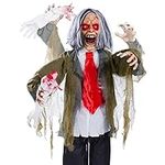 Best Choice Products Rotten Ronnie Standing Animatronic Zombie Scary Halloween Prop w/Pre-Recorded Phrases, Light-Up Eyes, Moving Arms & Head