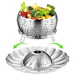 FOFAYU Vegetable Steamer Basket for Cooking, Stainless Steel Veggie Fish Food Steamer Basket, Folding Expandable Steamers to Fit Various Size Pot