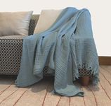 KyraHome 100% Organic Cotton 60"x80" Muslin Throw Blanket for Couch, Adult, Outdoor, Hand-Plant Dyed Pre-Washed, Breathable Soft, Cozy, Lightweight Summer Blanket, All Season (Aqua/Slate Blue)