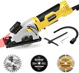 ENVENTOR Mini Circular Saw, 4.8A Electric Circular Saw Corded with Laser Guide, 4000RPM, 3 Saw Blades 3-3/8" Max Cutting Depth 1-1/16", Compact Hand Saw for Wood, Soft Metal, Tile, Plastic Cuts