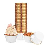 100 Pcs Cupcake Cases, Cake Muffin Liners, Greaseproof Foil Baking Cups Paper Wrappers, Foil Metallic Cupcake Paper Cups Household Oven Birthday Wedding Party Muffins Pastry Molds (White)