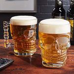 SYANKA Italian Premium Skull Beer Mugs Set of 2, 520 ML, Clear, Halloween Face Shap Design Stylish Big Beer Mug Glass, Large Size, Perfect for Gift