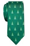 Retreez Christmas Joyful Christmas Tree Pattern Woven Microfiber 2.4" Skinny Tie - Green, Christmas Gift