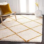 HI-Homes Fluffy Living Room Soft Touch Carpet Comfy Bedroom Anti Skid Drawing Kids Room 5x8 Feet Gold and Ivory