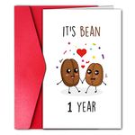 Pun 1 Year Anniversary Card for Boyfriend, Funny One Year Anniversary Girlfriend Gift, 1st Wedding Anniversary Card for Husband Wife (Bean 1 Year 137)