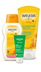 Weleda Mama and Baby Essentials 3-Piece Set: Calendula Baby Shampoo/Body Wash, Calendula Baby Body Lotion, Skin Food Body Cream