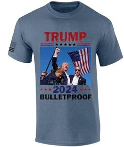 Trenz Shirt Company Bulletproof Trump Shot 2024 Short Sleeve T-Shirt, Heather Indigo, 3X-Large