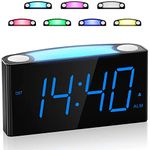 Digital Alarm Clock with 7”Large Display, Loud Desk Clock with 7 Colors Night Light, Snooze, 2 USB Charge Ports, Battery Backup, Kids Bedside Alarm Clock Mains Powered