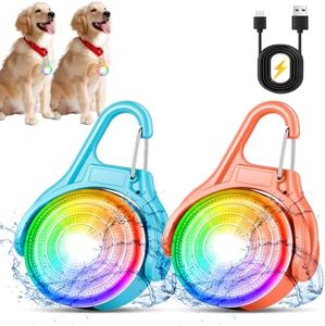 Dokkita Lumiere Chien Nuit Rechargeable (Changement de Couleur RGB + 4 Modes de Lumière), Pendentif Lumineux Chien Chat Rechargeable Clignotant Pour Promenade Nocturne, étanchéité IPX8-2Pcs