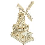 Bitopbi 3D Wooden Puzzles Laser Engraving DIY Safe Assembly Constructor Kit Toy for Teens and Adults, World Famous Buildings Mechanical 3-D Models for Self-Assembly (C2 Dutch Windmill)