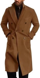 Runcati Mens Wool Blend Casual Trench Coat Notched Collar Lapel Long Jacket Double Breasted Classic Winter Overcoat