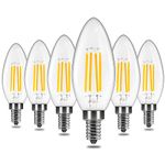 6 Pack 4W 120V E12 Base B11 LED Filament Candle Light Bulb, 40W Equivalent Decorative Chandelier Light Bulbs for Chandeliers, Ceiling Fan Lights, Pendants, Fireplace