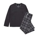 Style It Up Boys/Kids Pyjama Plain Long Sleeve Top & Check Pants/Bottom Children soft fleece (GREY, 9-10 Years)