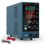 DC Power Supply Variable, Adjustable Bench Power Supply with 4-Digit LED Display, 0-60 V/0-5 A, Display Power, Lock Function(Button), Protective Function, One Key Switch Control