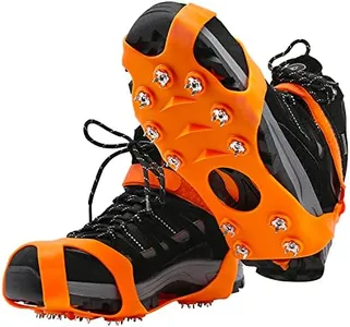 Ice Cleats Grips for Hiking Shoes and Boots, Hiking Fishing Walking Mountaineering,Medium,Orange