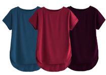 Fabricorn Combo of Three Plain Maroon, Airforce Blue and Wine Round Neck Up and Down Cotton Tshirt for Women (Maroon, Airforce Blue, Wine, Medium)