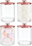 mDesign Large Modern Apothecary Storage Organizer Canister Jars - Plastic Containers for Bathroom, Organization Holder for Vanity, Counter, Makeup Tables, Lumiere Collection, 4 Pack, Clear/Rose Gold