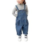 Boodtag Kids Toddler Girls Boys Denim Dungarees Jeans Overalls Bib Pants Trousers Blue-buttons 3-4 Years