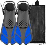 Snorkel Fins, Swim Fins with Adjustable Buckles, Open Heel, Travel Size Short Flippers for Snorkeling, Swimming and Scuba Diving, Diving Fins with Mesh Bag for Adult Men Women Kids