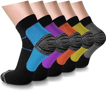 5 Pairs Ankle Compression Socks for Women & Men - Copper Plantar Fasciitis Arch Support Running Socks for Athletic Sports