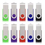 RAOYI 10 Pack 64GB USB Flash Drive USB 2.0 Memory Stick Swivel USB Stick 64G USB Drive Metal Cap Thumb Drive with LED Light USB Key for Data Storage