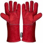 DBTTA Heat&Fire&Hot&Flame&High Temperature Resistant Leather Kevlar Arc Welding Stove Gloves, Fro BBQ, Fireplace, Welders, Heavy-duty, Oven, Grill, Mig Woodburner Gauntlets (Red)