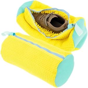 2Pcs Shoes Laundry Bag, 2024 New Reusable Mesh Laundry Shoe Wash Bag Shoe Cleaning for All Shoes, Washing Bag with Zipper Shoes Laundry Bag with Hook for Sneakers Running Shoes (Yellow)