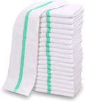 GOLD TEXTILES New Cotton Blend White Restaurant Bar Mops Kitchen Towels (12, Green Stripe)