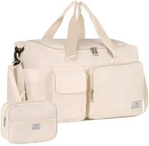 FIORETTO Women's Gym Duffle Bag with Shoes Compartment, 37L Capacity, Ideal for Travel, Gym, Sports, Duffel, Weekender, with Toiletry Bag, Beige
