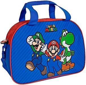 PERLETTI Borsone Palestra Super Mario Bros Bambino - Borsa da Viaggio Bimbo Mario Luigi Yoshi Piscina - Borsa Sport Sacca Sportiva Blu Rossa Bambini Leggera e Capiente con Tracolla - 28x41,5x21cm