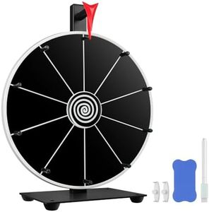 Pionites 12 Inch 10 Slots Prize Wheel Tabletop or Wall Mount Fortune Spin with Dry Erase Marker and Eraser for Engaging Home Parties, Trade Show, Carnival Events (12'' Black)