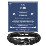 CheersLife Men Leather Bracelet Gifts for Men Black Braided Bracelet Engraved with Love You Forever Birthday Christmas Graduation Gifts for Boyfriend Husband with Adjustable Magnetic Clasp