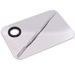 Mapperz Stainless Steel Womens Professional Cosmetic Makeup Mixing Plate with Spatula Tool (Silver)