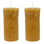 ANP BEE® 100% Natural Beeswax Pillar Candle with Flower Texture | Hand Made, Smokeless, Unscented | Candles for Home Decor | 25 Hrs Burn Time I 2.5 x 5.5 Inch, Golden Yellow (Pack of 2)