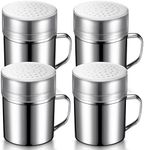 Romooa 4 Pieces Stainless Steel Dredges Bulk Spice Shaker Seasoning Pepper Bottles with Handles and Lids Powder Sugar Shaker Duster for Cooking Kitchen Baking Candy Spice Powder Sugar Popcorn(Middle)